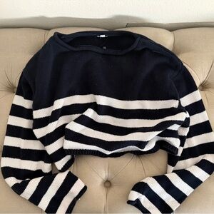 Garage Navy and White Striped Sweater